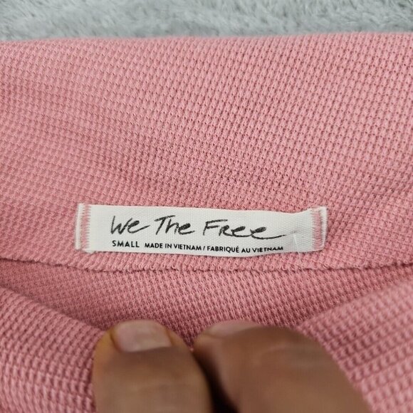 Free People Top Womens Size S Pink One Shoulder Boat Neck Waffle Knit Boho NWT - Picture 2 of 9